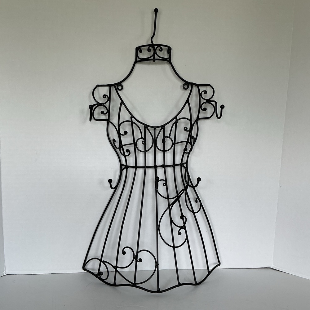 Gothic Dress Form Jewelry Display Organizer Black Wire Scrollwork Wall Mounted